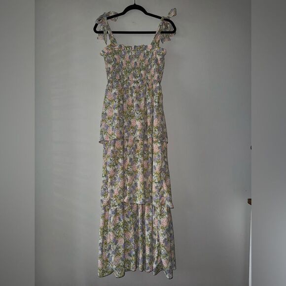 By The River Floral Smocked Ruffle Tiered Midi Dress Size Small - Picture 10 of 14
